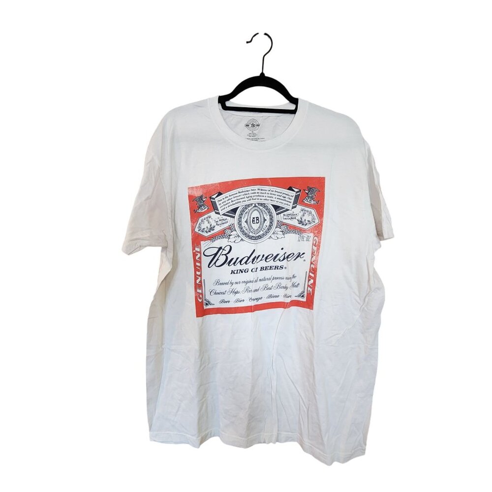 Budweiser King Of Beers Graphic T-Shirt White XL 100% Cotton Casual Unisex Tee